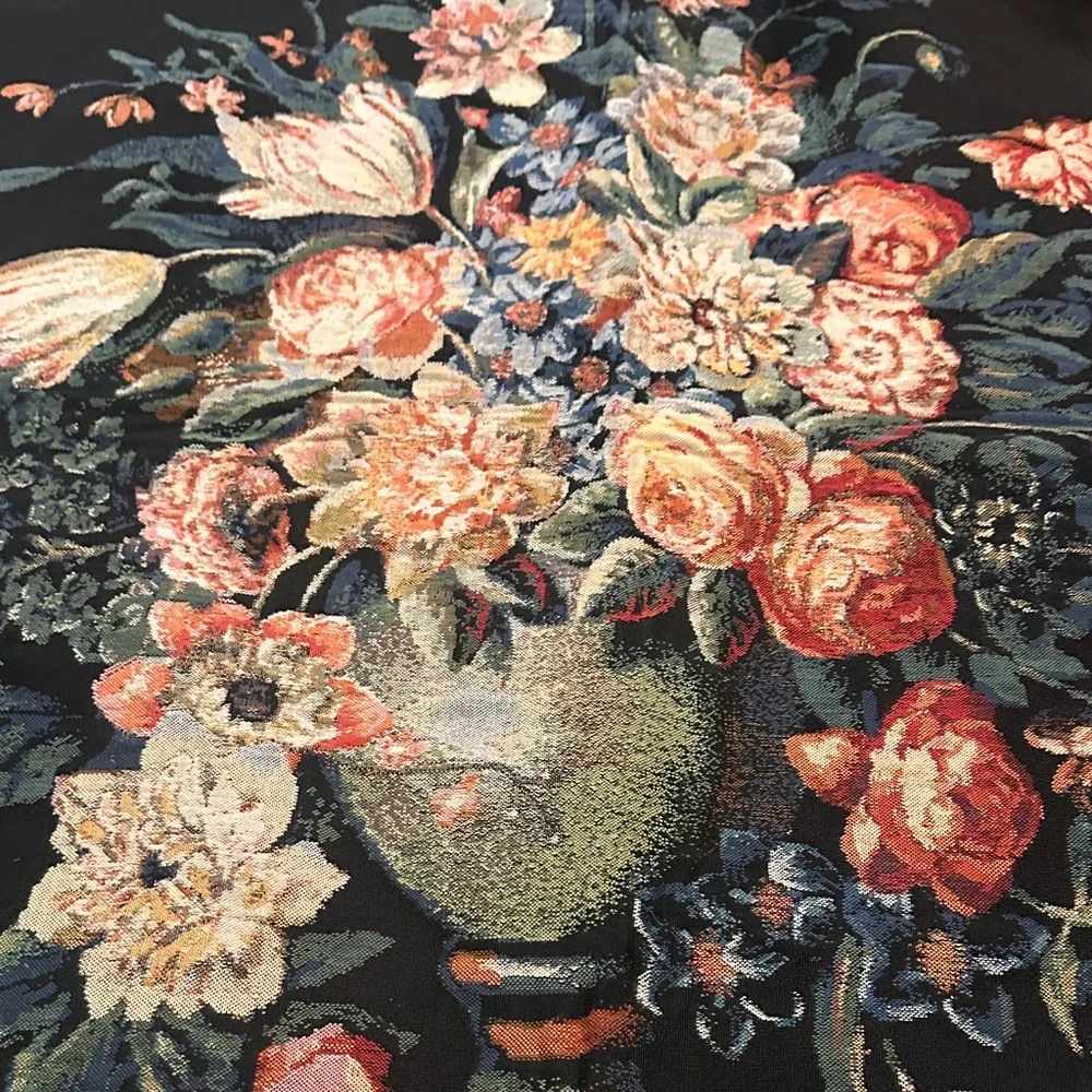 Vintage Floral Tapestry Wall Hanging in Black and Multicolor